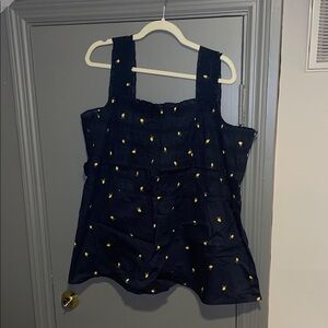Lane Bryant Navy Blue Tank Top with Yellow Lemon Embroidery